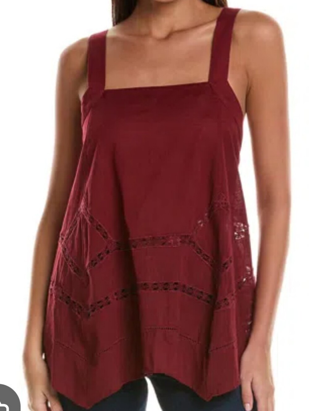 Free People Square-Neck Eyelet Swing Tank Top - Burgundy